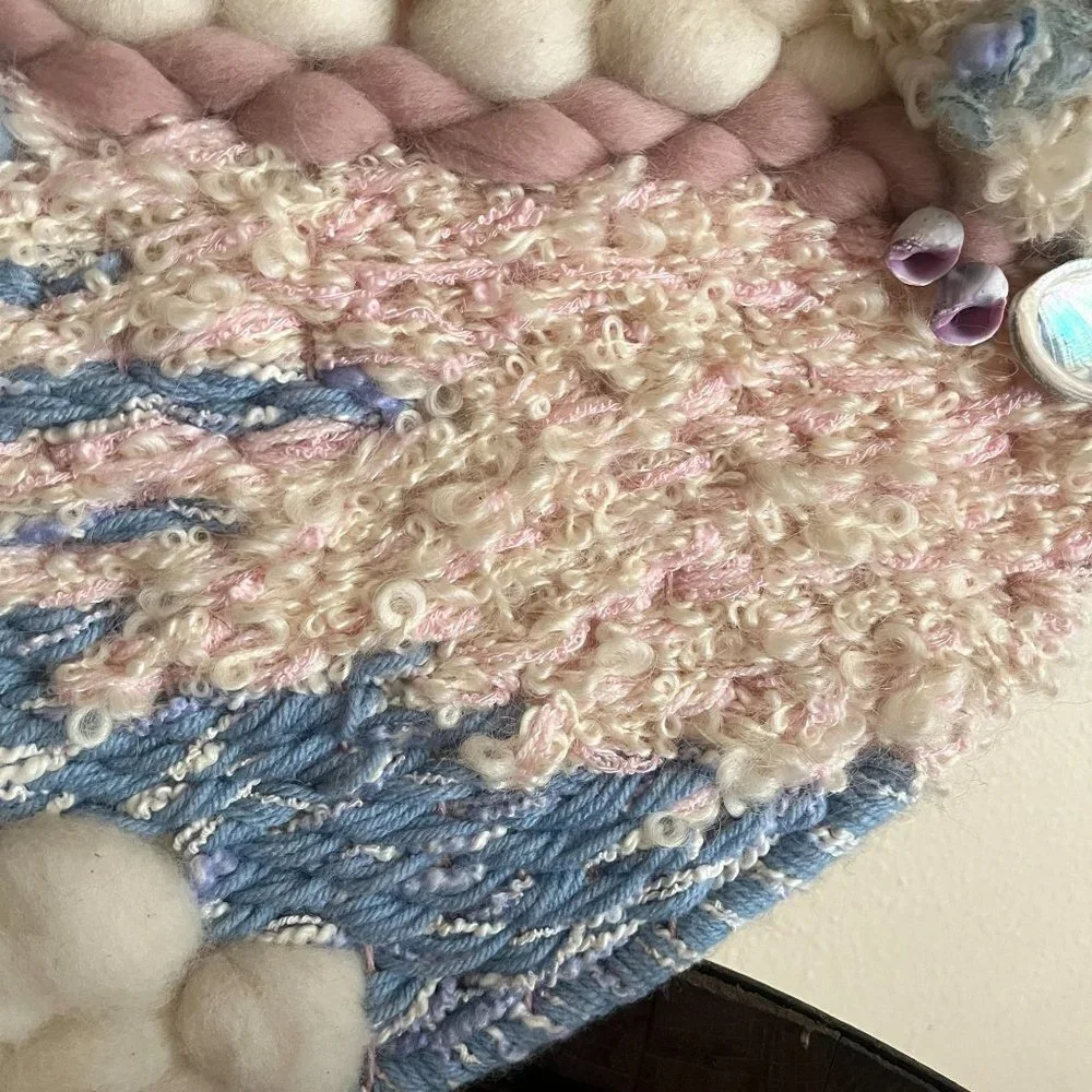 Wool Hand‎ Spun Fiber Mixed Media Wall Hanging Mohair Dream Catcher Boho Cottage